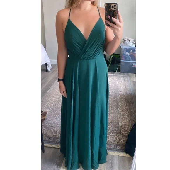 David's Bridal | Dresses | Davids Bridal Spaghetti Strap Full Skirt Bridesmaid  Dress In Juniper | Poshmark
